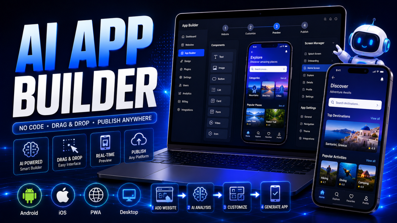 AI-Powered No-Code Mobile App Builder SaaS Platform